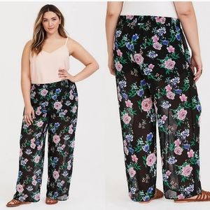 Torrid Floral Black Pull On Chiffon Pants 1x